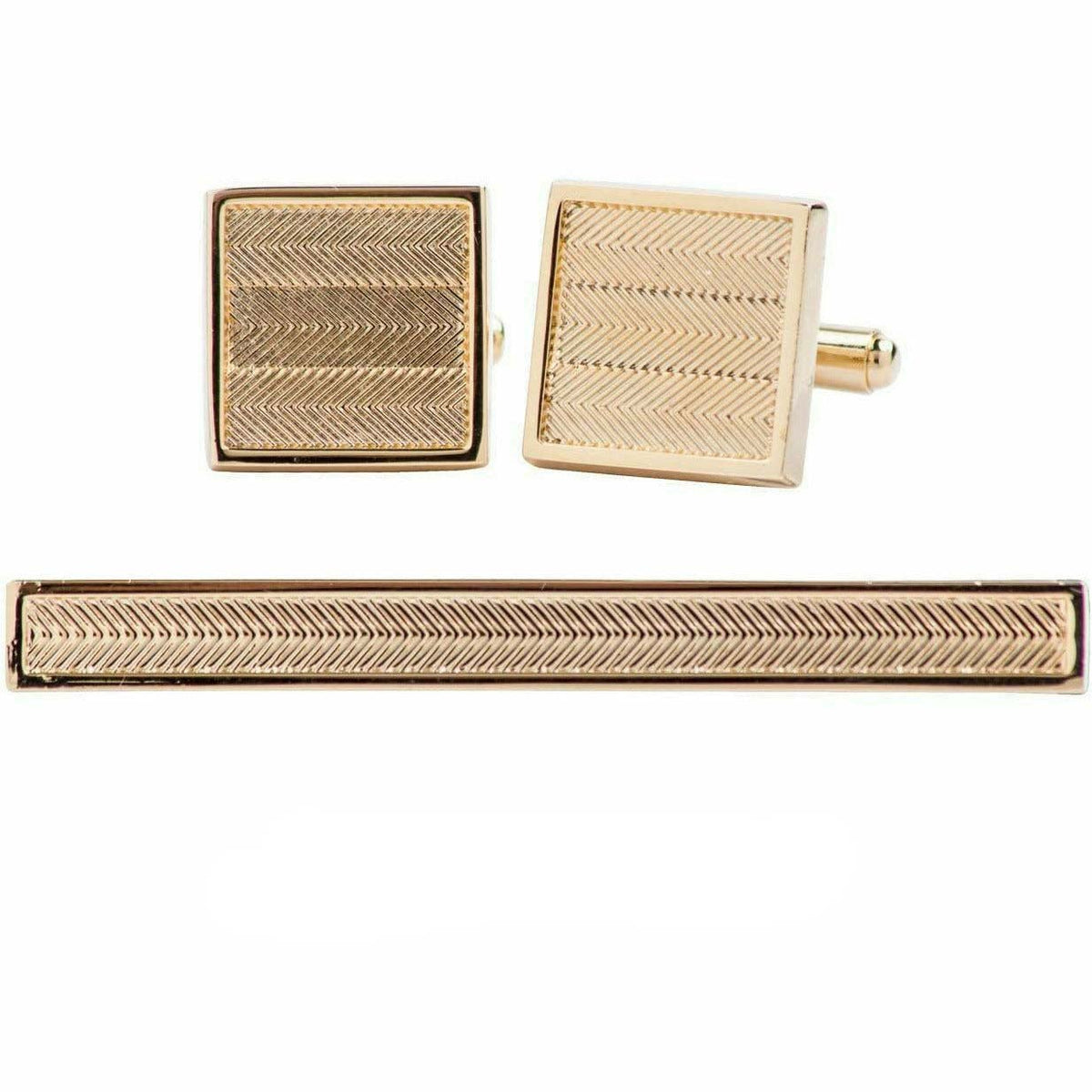 Vittorio Vico Plain Gold Cufflink &amp; Tie Bar Set in Gift Box