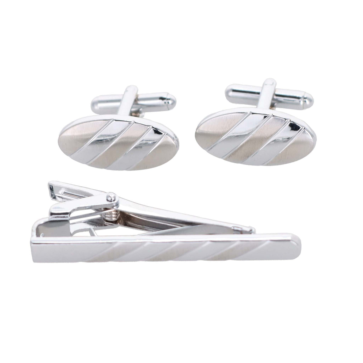 Vittorio Vico Plain Silver Cufflink &amp; Tie Bar Set in Gift Box