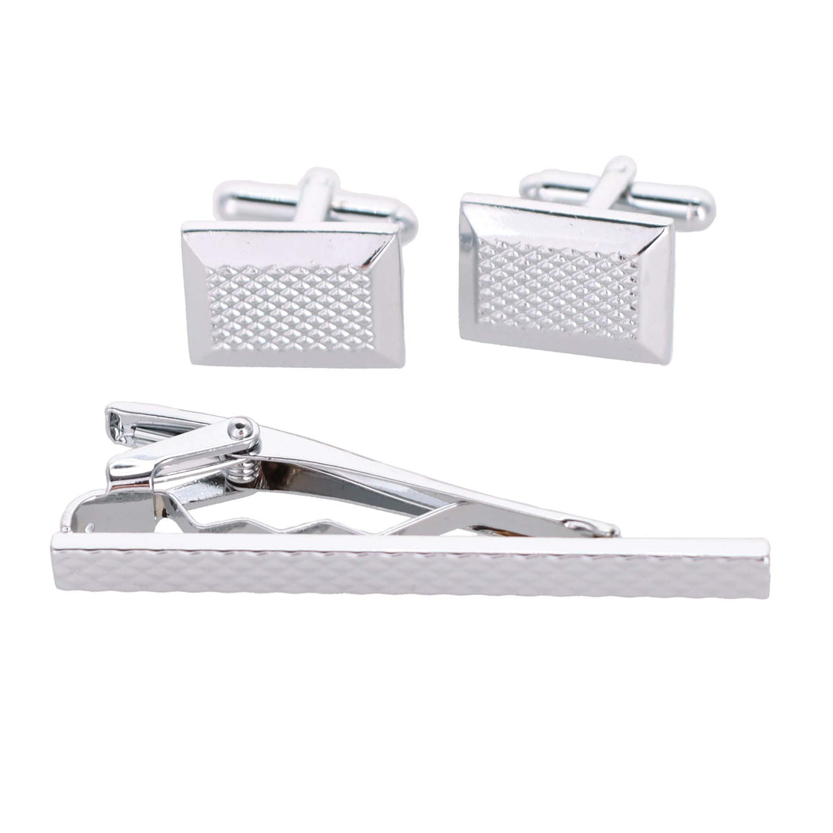 Vittorio Vico Plain Silver Cufflink &amp; Tie Bar Set in Gift Box