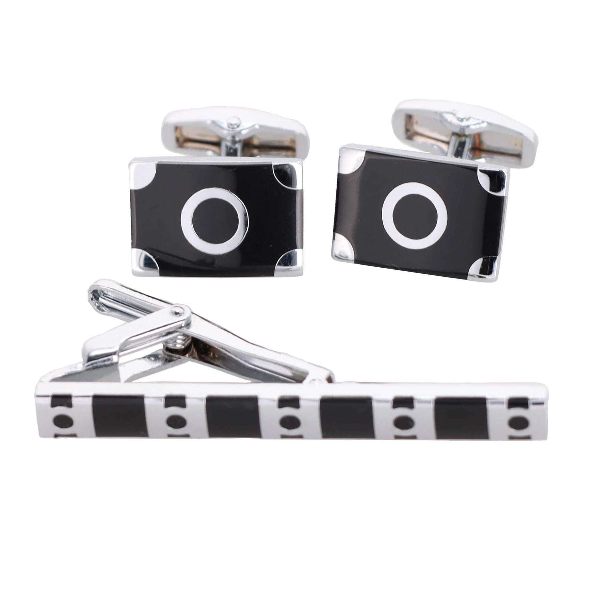 Vittorio Vico Plain Silver Cufflink & Tie Bar Set in Gift Box