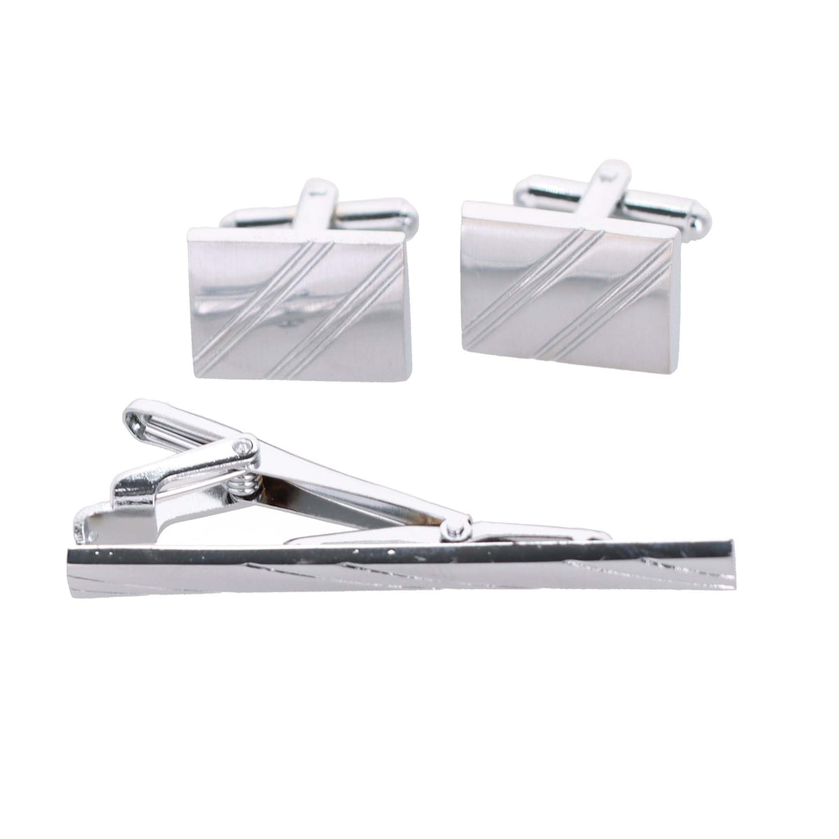 Vittorio Vico Plain Silver Cufflink &amp; Tie Bar Set in Gift Box