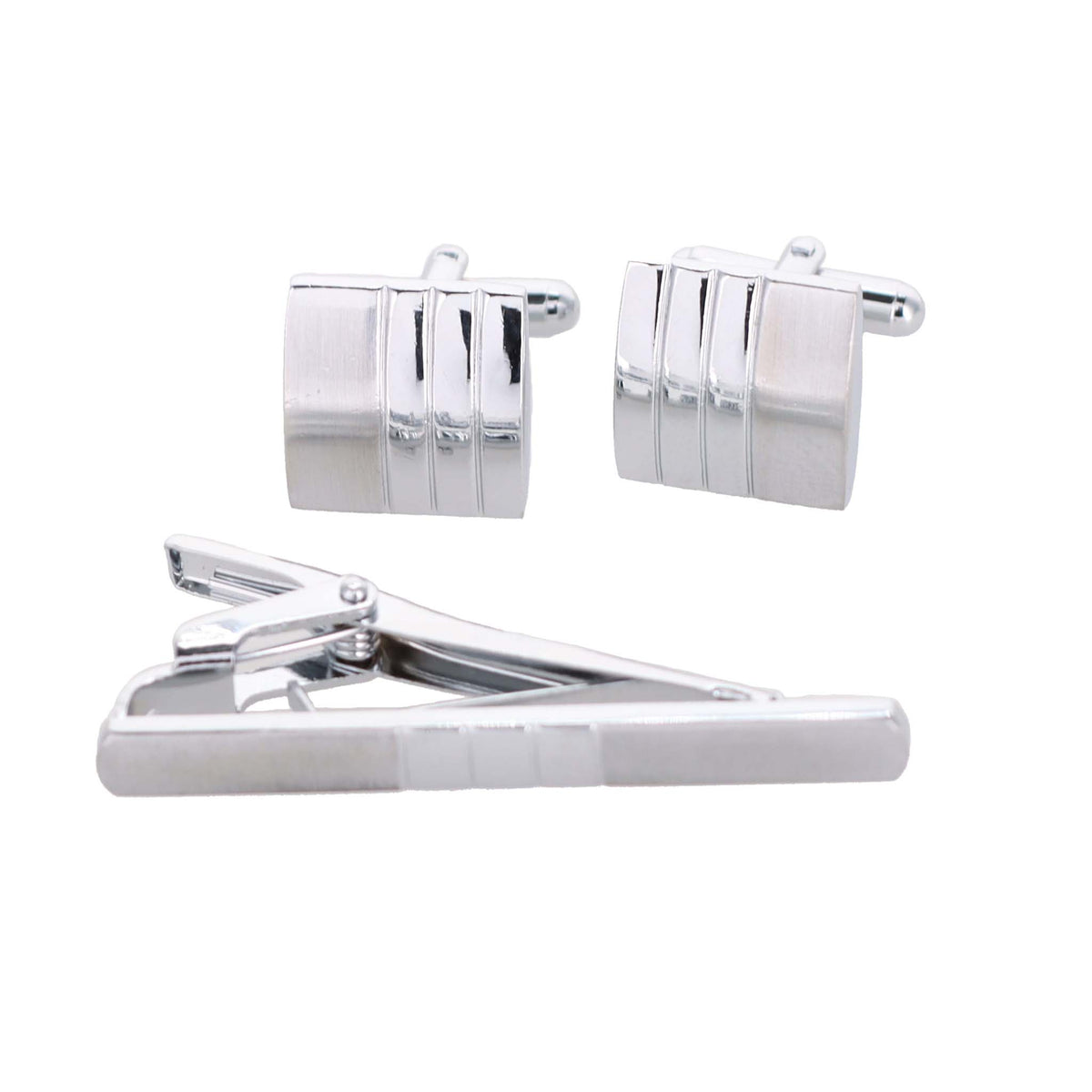 Vittorio Vico Plain Silver Cufflink &amp; Tie Bar Set in Gift Box