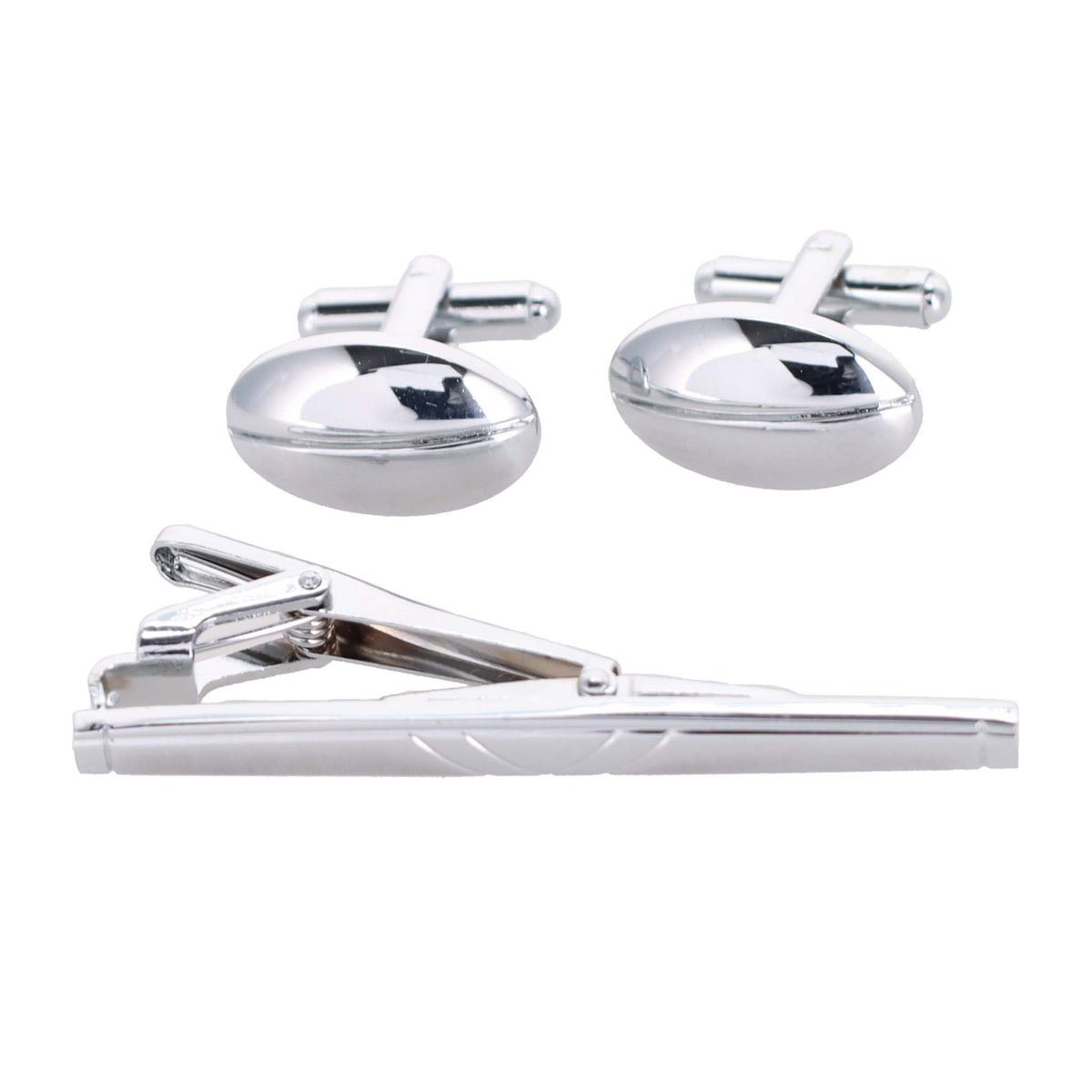 Vittorio Vico Plain Silver Cufflink &amp; Tie Bar Set in Gift Box