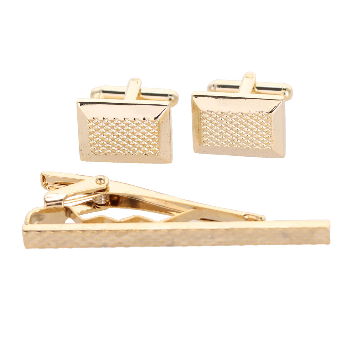 Vittorio Vico Plain Gold Cufflink &amp; Tie Bar Set in Gift Box