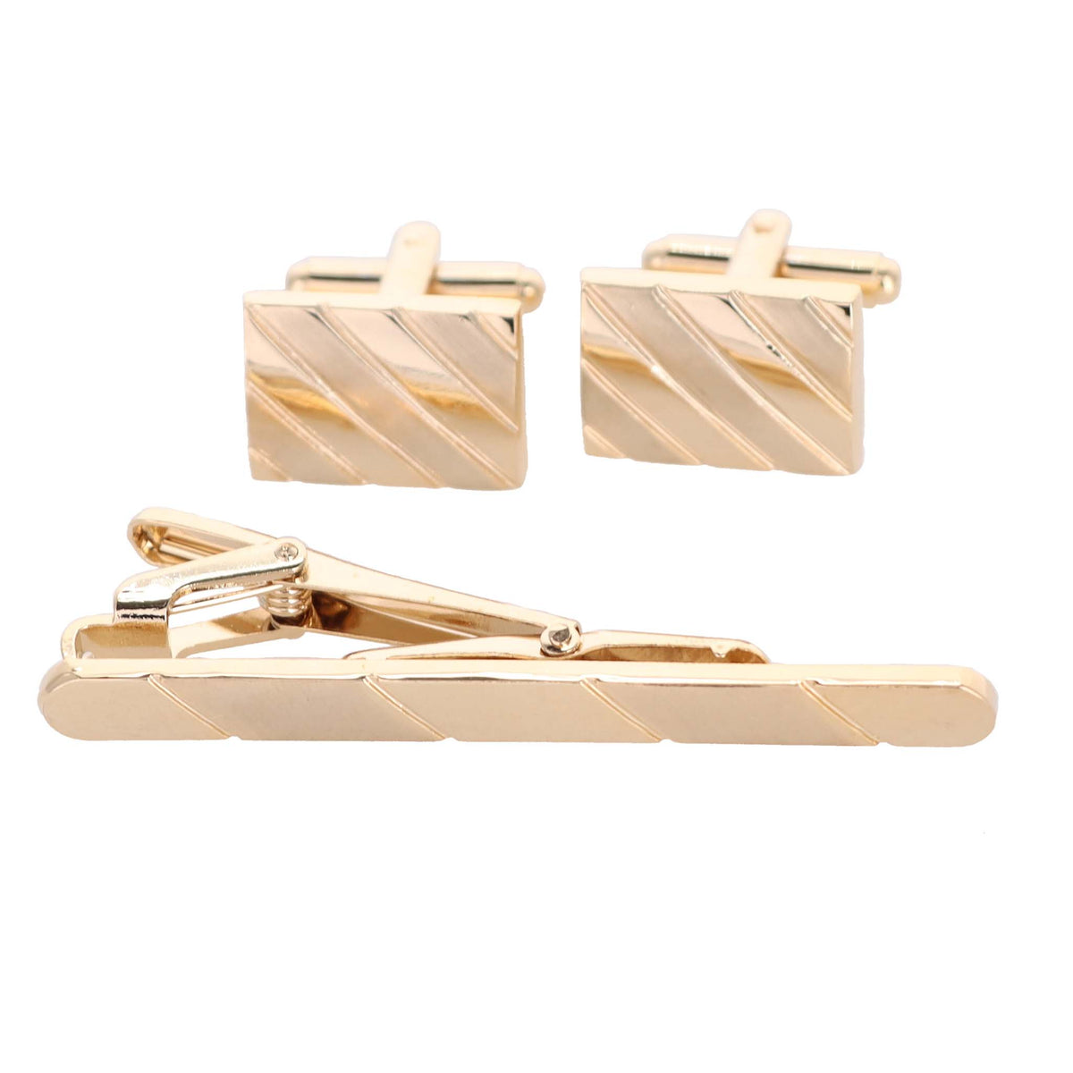 Vittorio Vico Plain Gold Cufflink &amp; Tie Bar Set in Gift Box