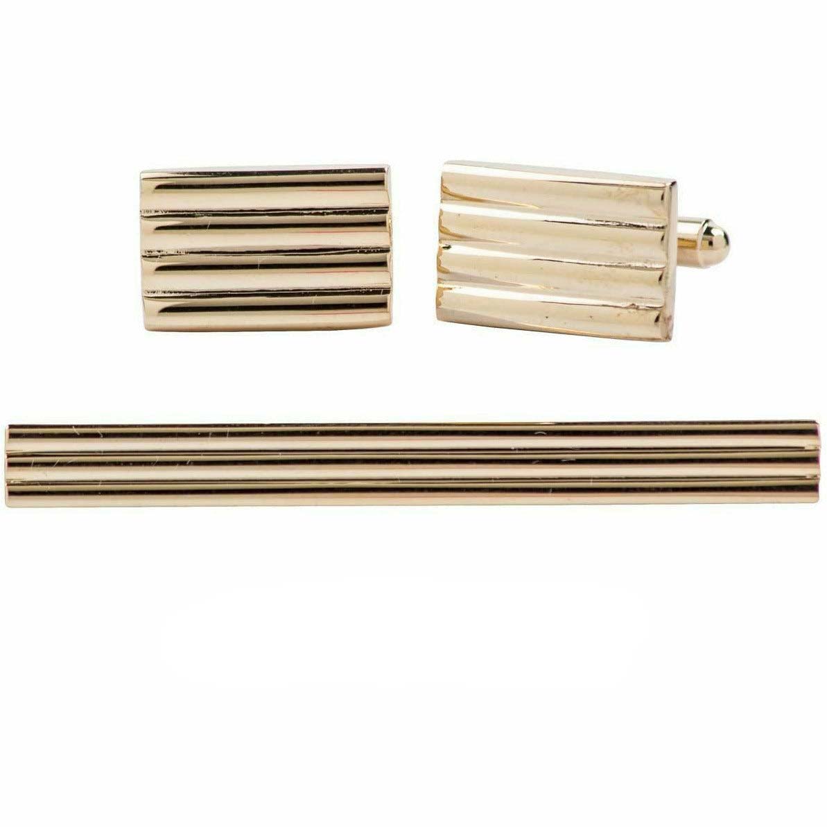 Vittorio Vico Plain Gold Cufflink &amp; Tie Bar Set in Gift Box