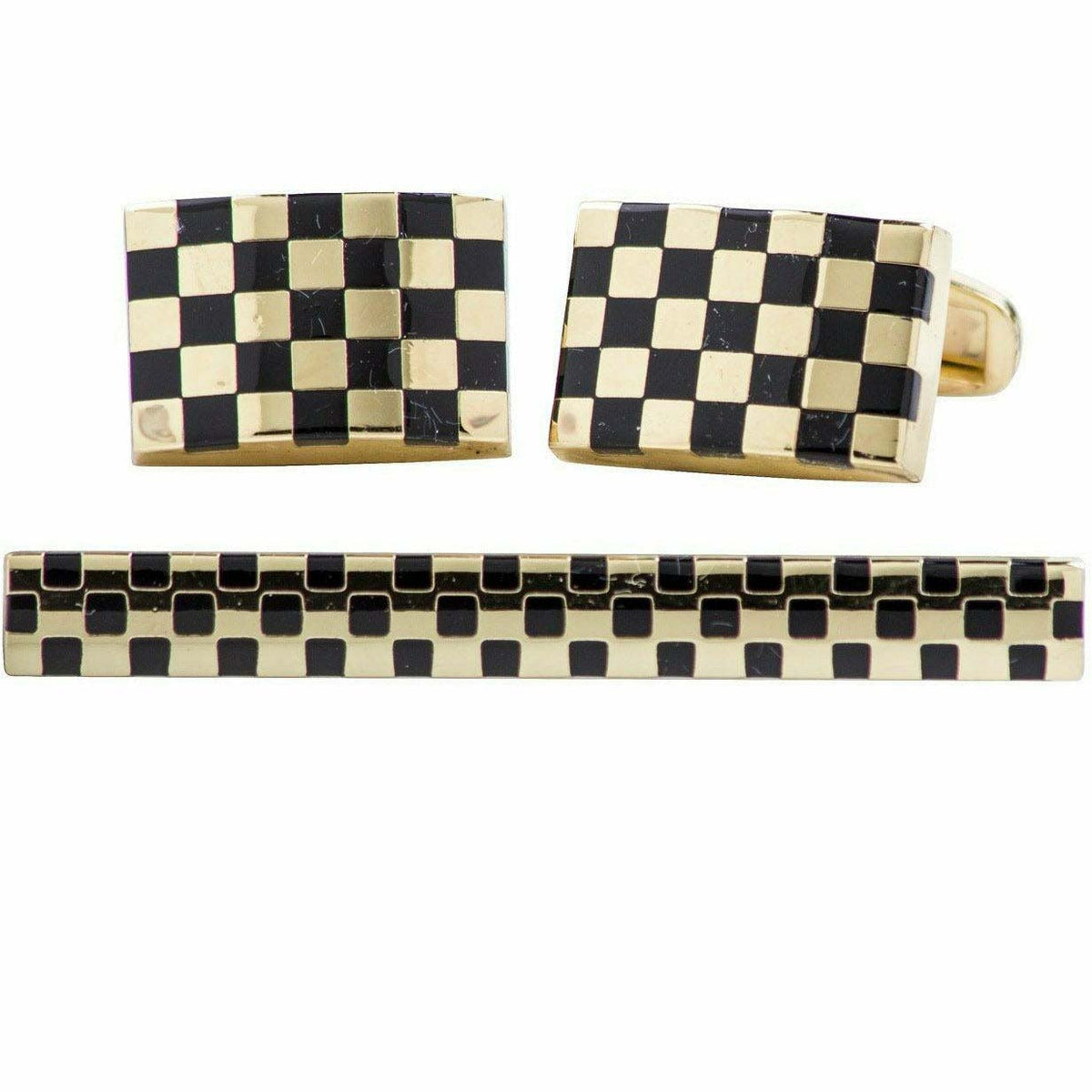 Vittorio Vico Plain Gold Cufflink &amp; Tie Bar Set in Gift Box