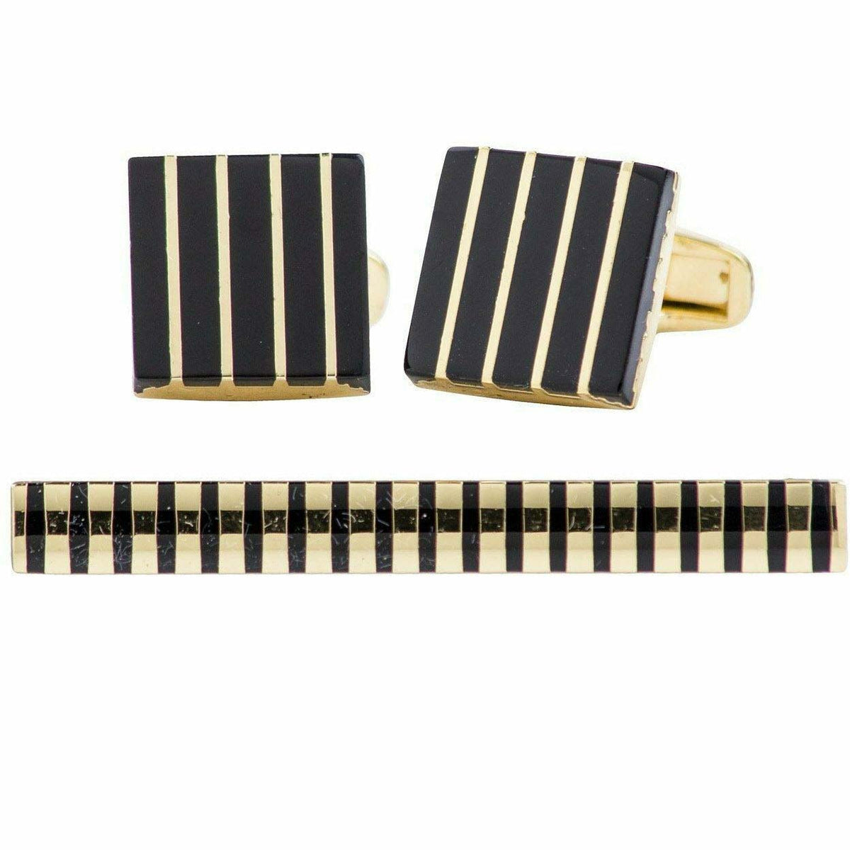 Vittorio Vico Plain Gold Cufflink &amp; Tie Bar Set in Gift Box