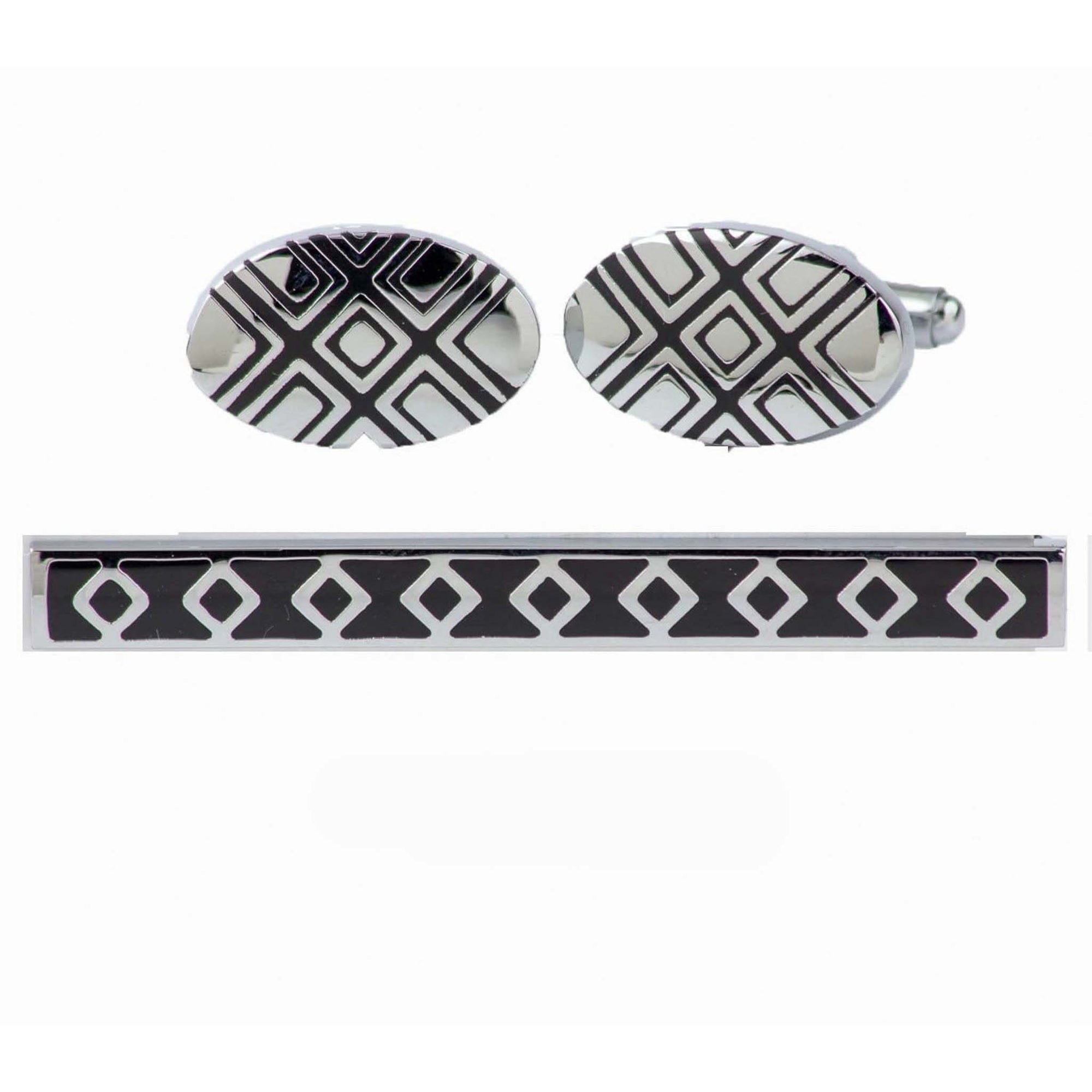 Vittorio Vico Plain Silver Cufflink & Tie Bar Set in Gift Box