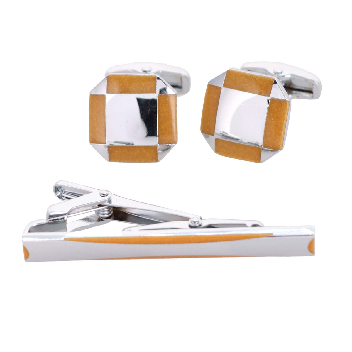 Vittorio Vico Plain Silver Cufflink &amp; Tie Bar Set in Gift Box