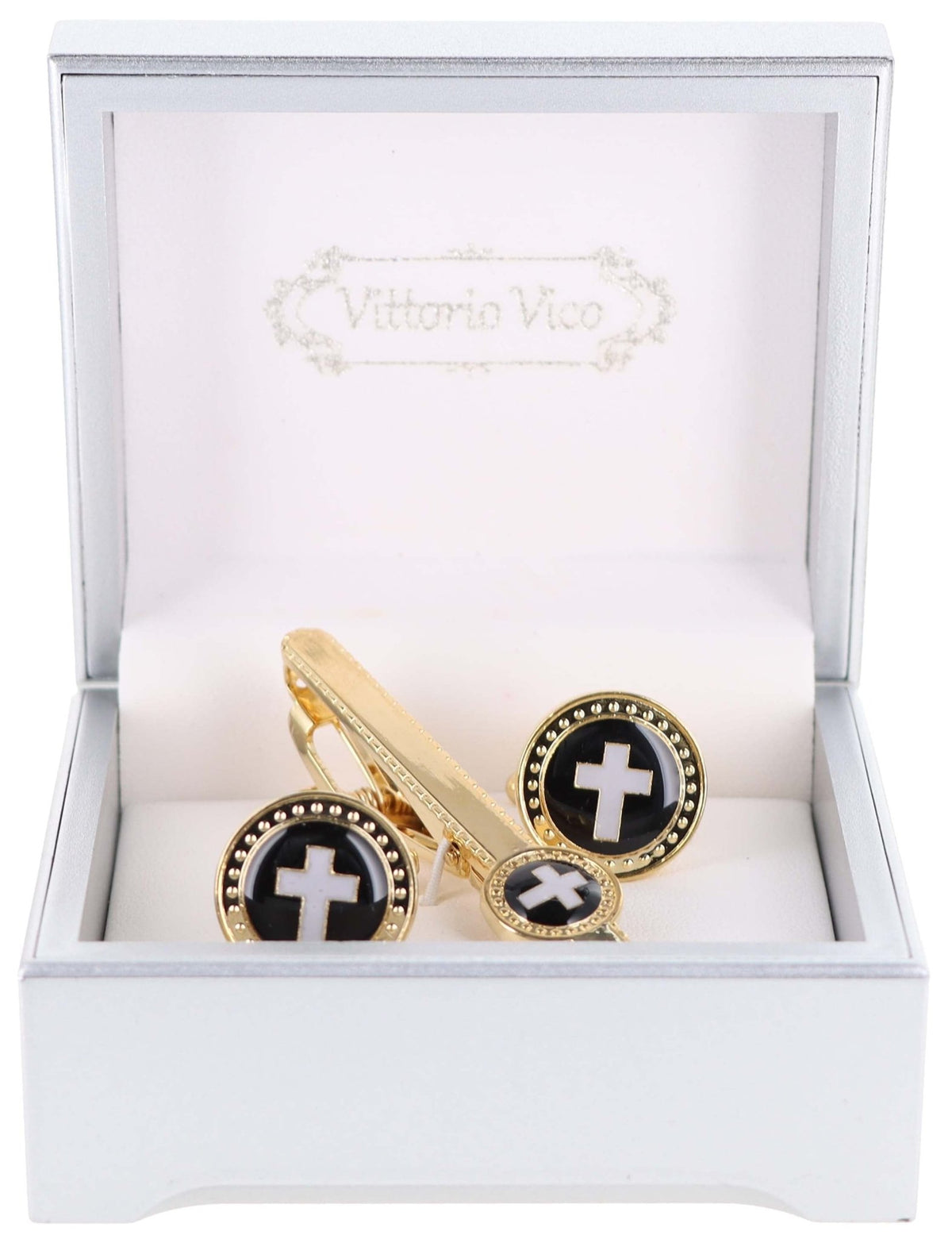 Vittorio Vico Religious Cufflink &amp; Tie Bar Set in Gift Box