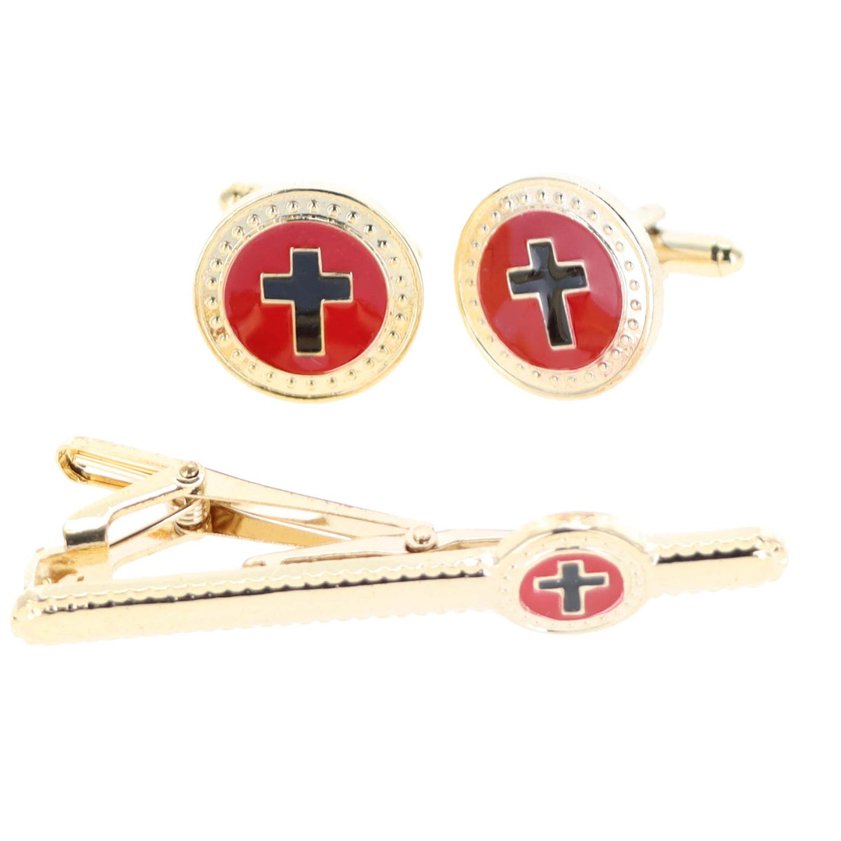 Vittorio Vico Religious Cufflink &amp; Tie Bar Set in Gift Box