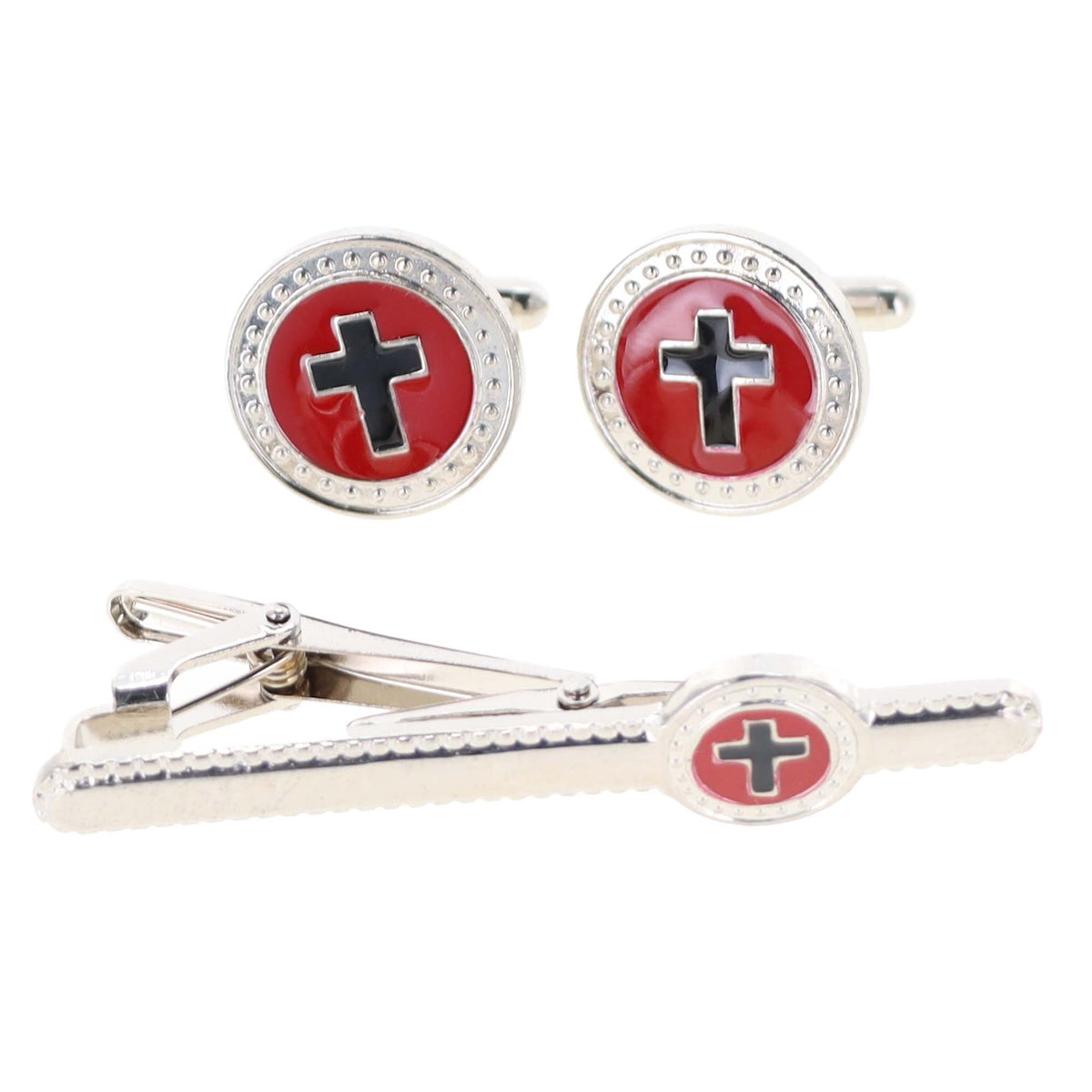 Vittorio Vico Religious Cufflink &amp; Tie Bar Set in Gift Box