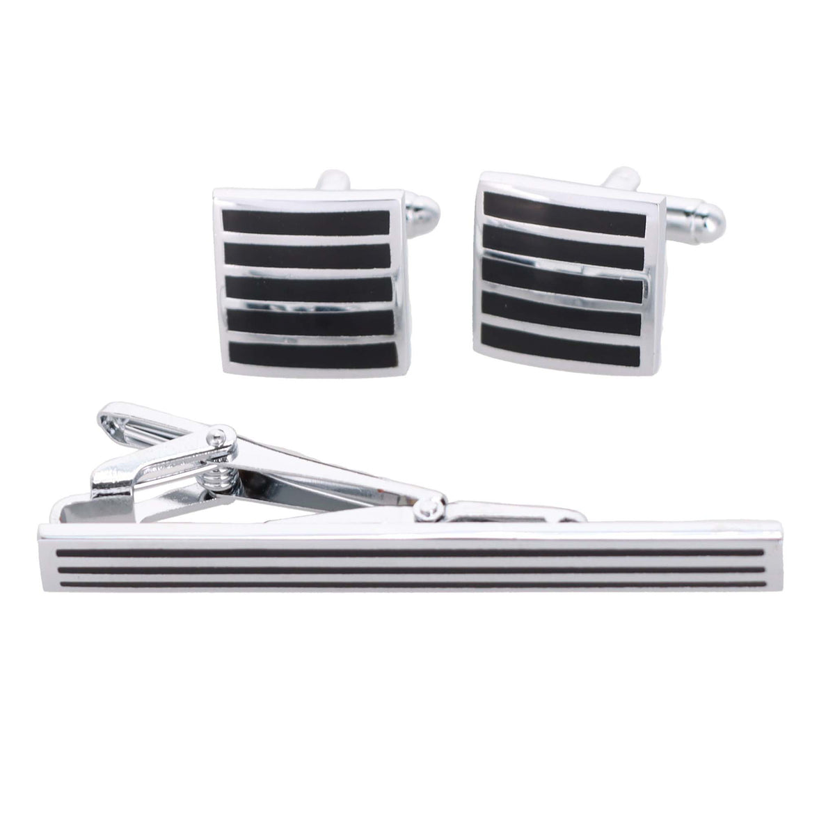 Vittorio Vico Plain Silver Cufflink &amp; Tie Bar Set in Gift Box
