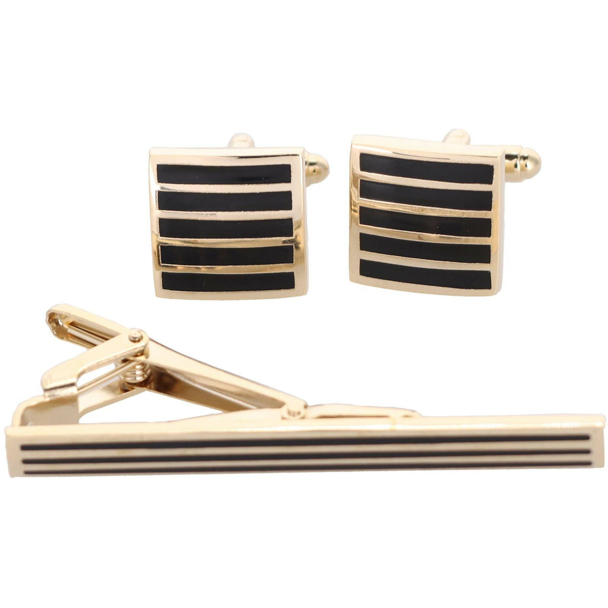 Vittorio Vico Plain Gold Cufflinks &amp; Tie Bar Set by Classy Cufflinks - CLTB-465 - Classy Cufflinks