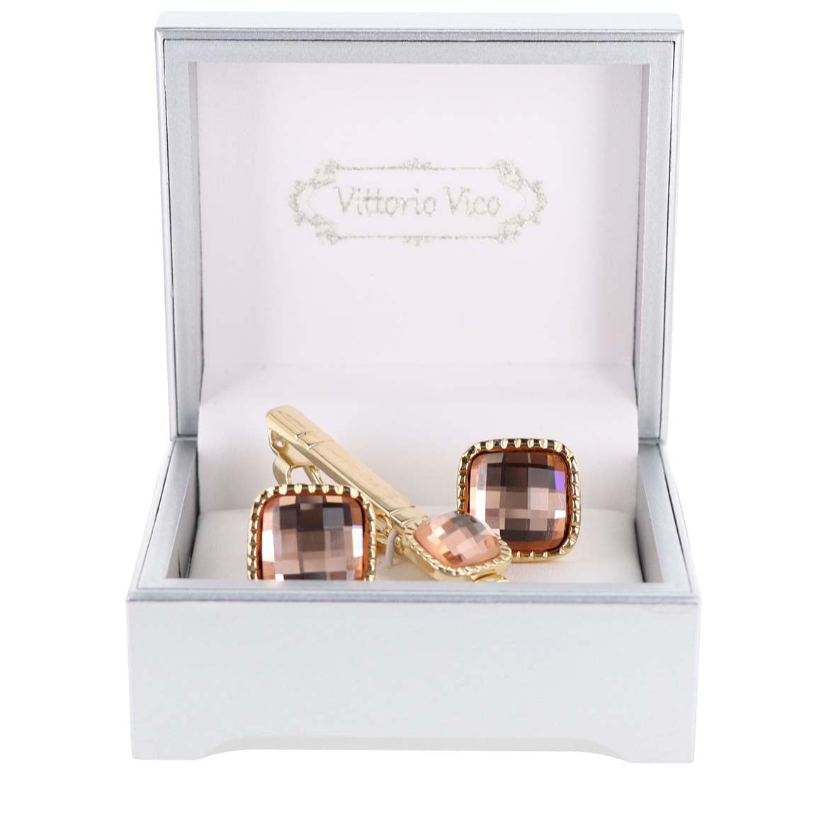 Vittorio Vico Men's Colored Crystal Cufflink &amp; Tie Bar Set in Gift Box
