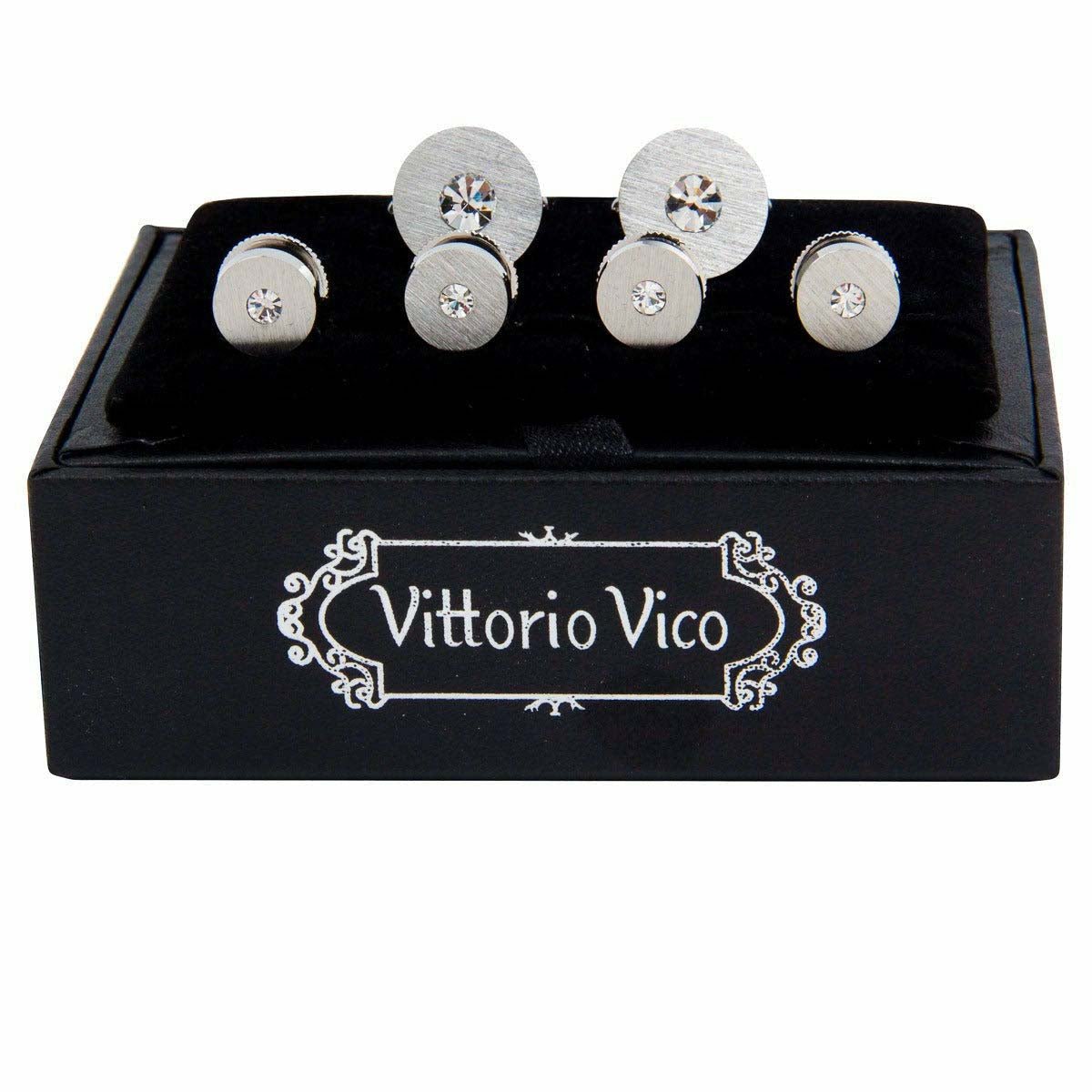 Vittorio Vico Men's Silver Cufflinks &amp; Stud Sets in Gift Box