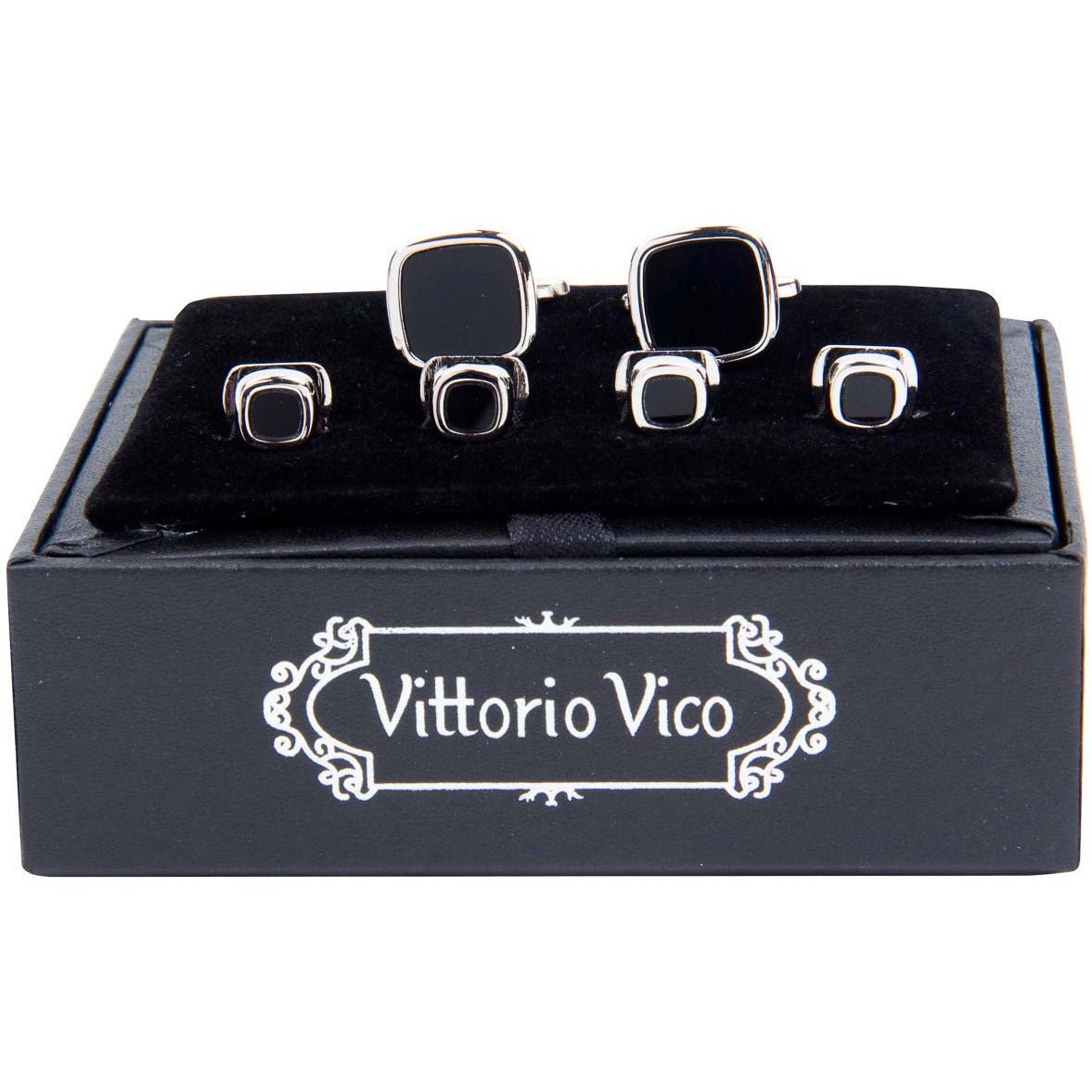 Vittorio Vico Men's Silver Cufflinks &amp; Stud Sets in Gift Box