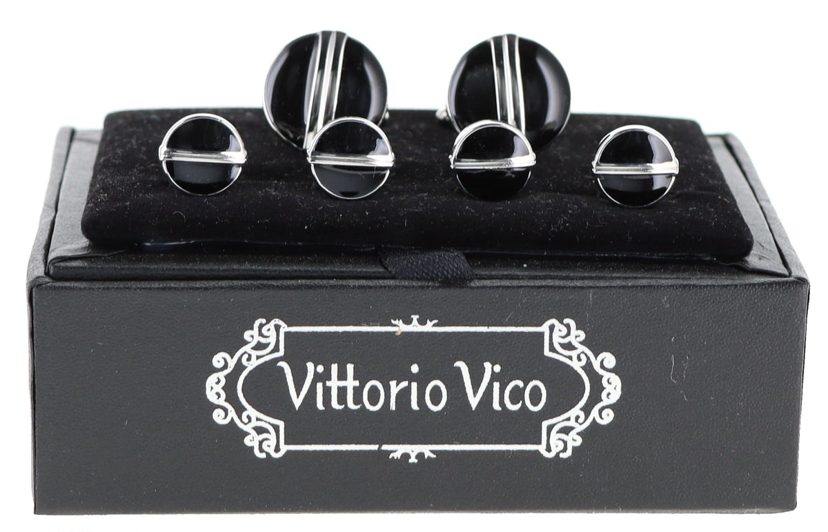 Vittorio Vico Men's Silver Cufflinks &amp; Stud Sets in Gift Box