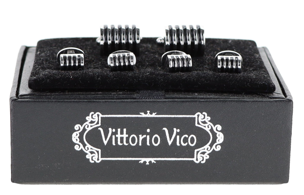 Vittorio Vico Men's Silver Cufflinks &amp; Stud Sets in Gift Box