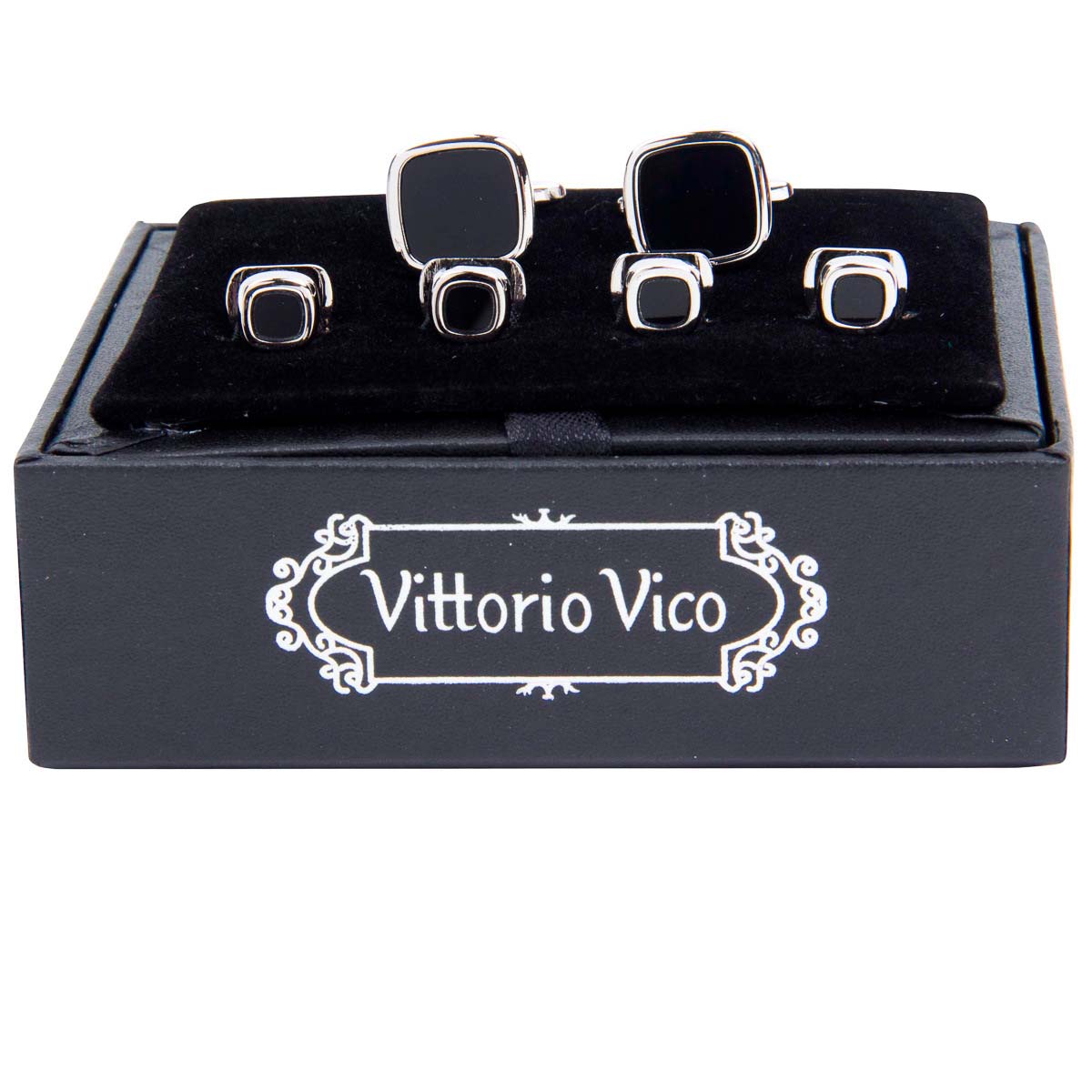 Vittorio Vico Men's Silver Cufflinks &amp; Stud Sets in Gift Box