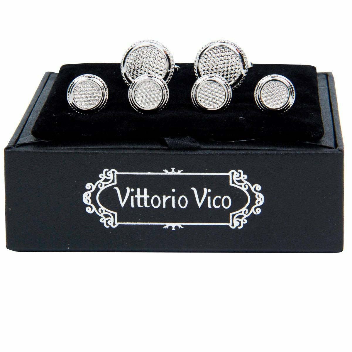 Vittorio Vico Men's Silver Cufflinks &amp; Stud Sets in Gift Box