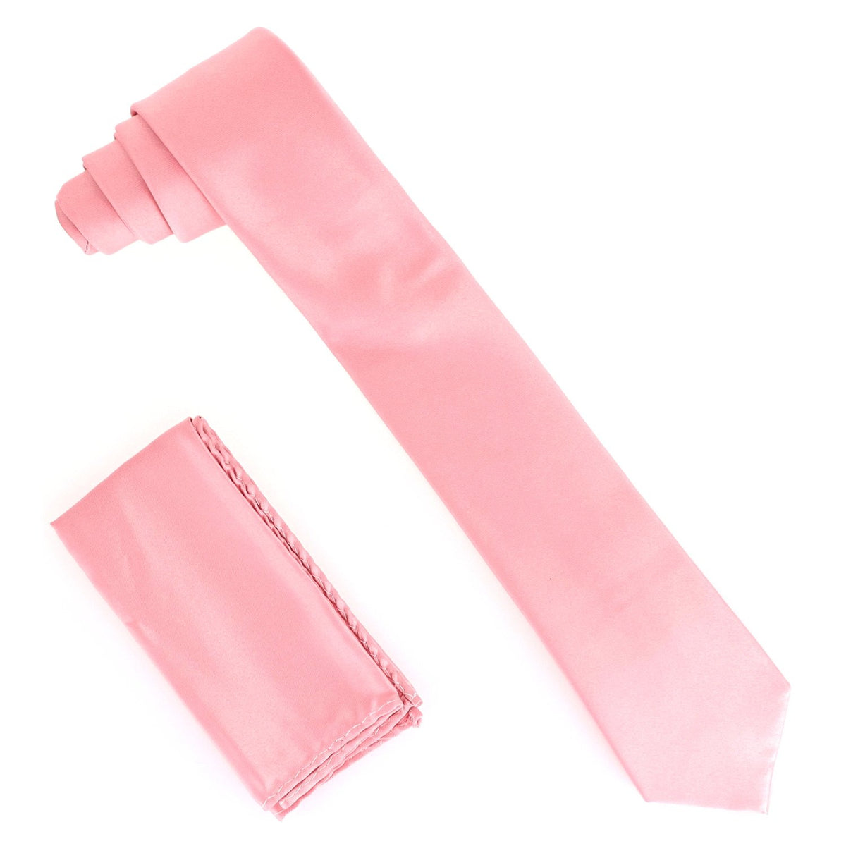 Vittorio Farina Solid Satin Skinny Necktie &amp; Pocket Square by Classy Cufflinks - NH_SKINNY_BLUSH - Classy Cufflinks