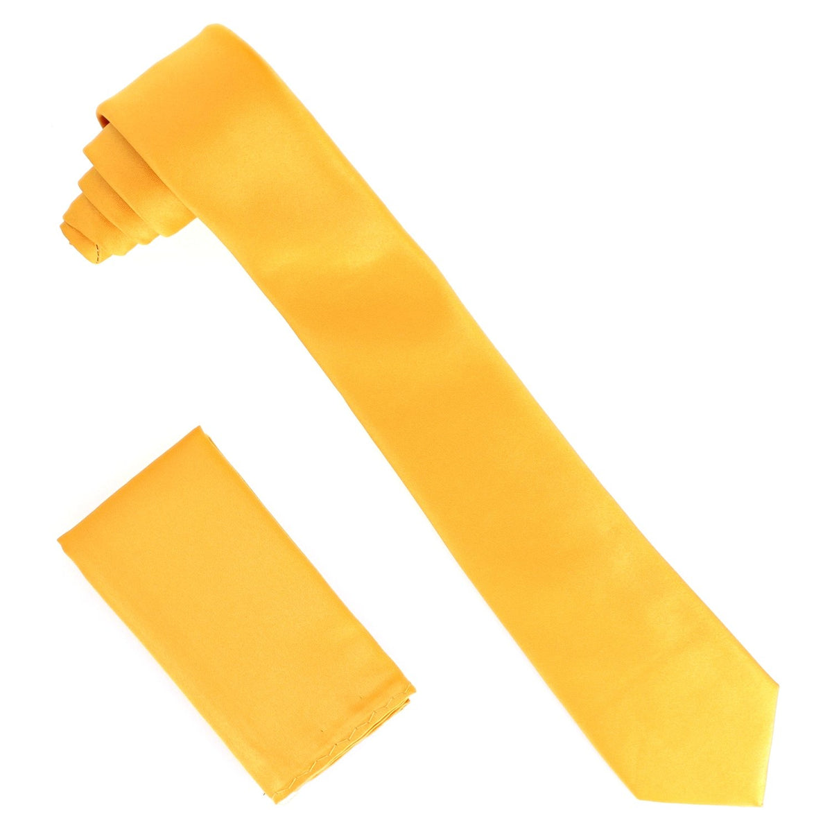 Vittorio Farina Solid Satin Skinny Necktie &amp; Pocket Square by Classy Cufflinks - NH_SKINNY_GOLD - Classy Cufflinks