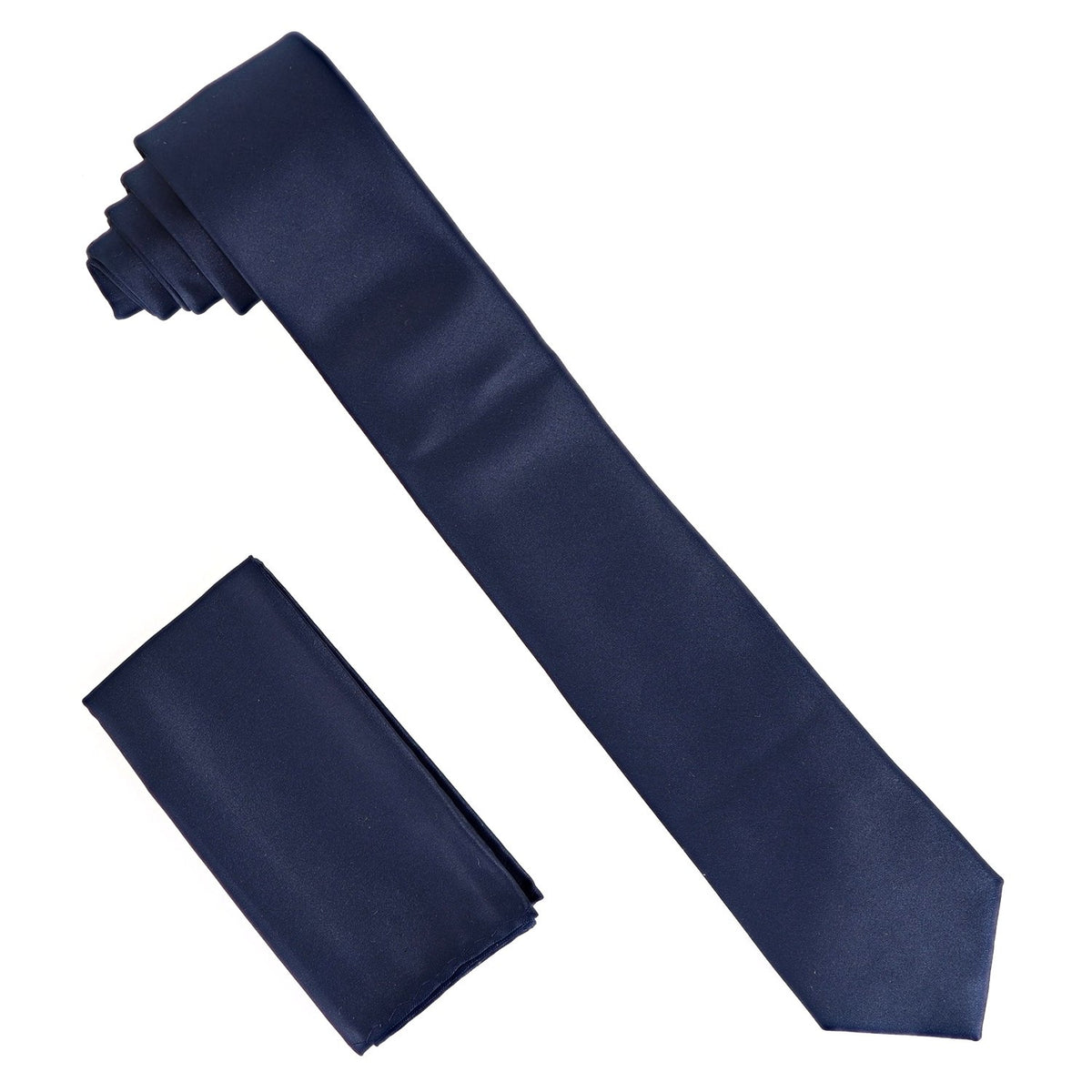 Vittorio Farina Solid Satin Skinny Necktie &amp; Pocket Square by Classy Cufflinks - NH_SKINNY_NAVY - Classy Cufflinks