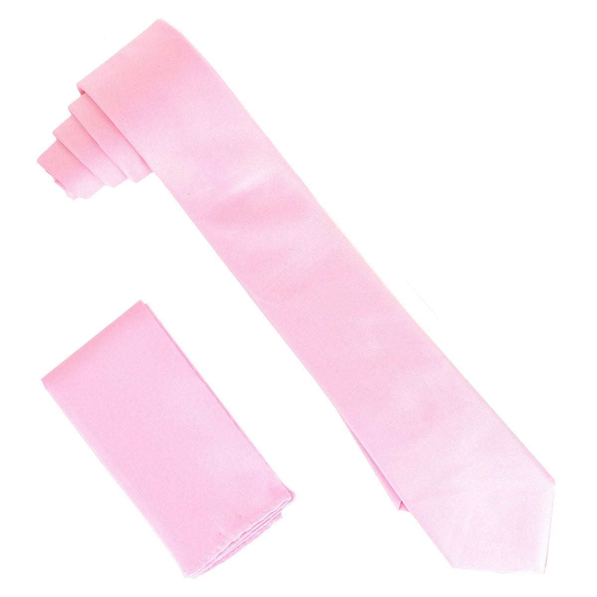 Vittorio Farina Solid Satin Skinny Necktie &amp; Pocket Square by Classy Cufflinks - NH_SKINNY_PINK - Classy Cufflinks