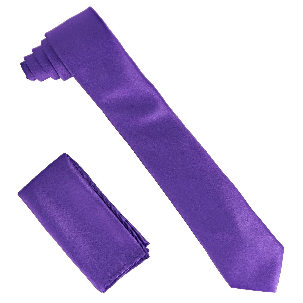 Vittorio Farina Solid Satin Skinny Necktie &amp; Pocket Square by Classy Cufflinks - NH_SKINNY_PURPLE - Classy Cufflinks