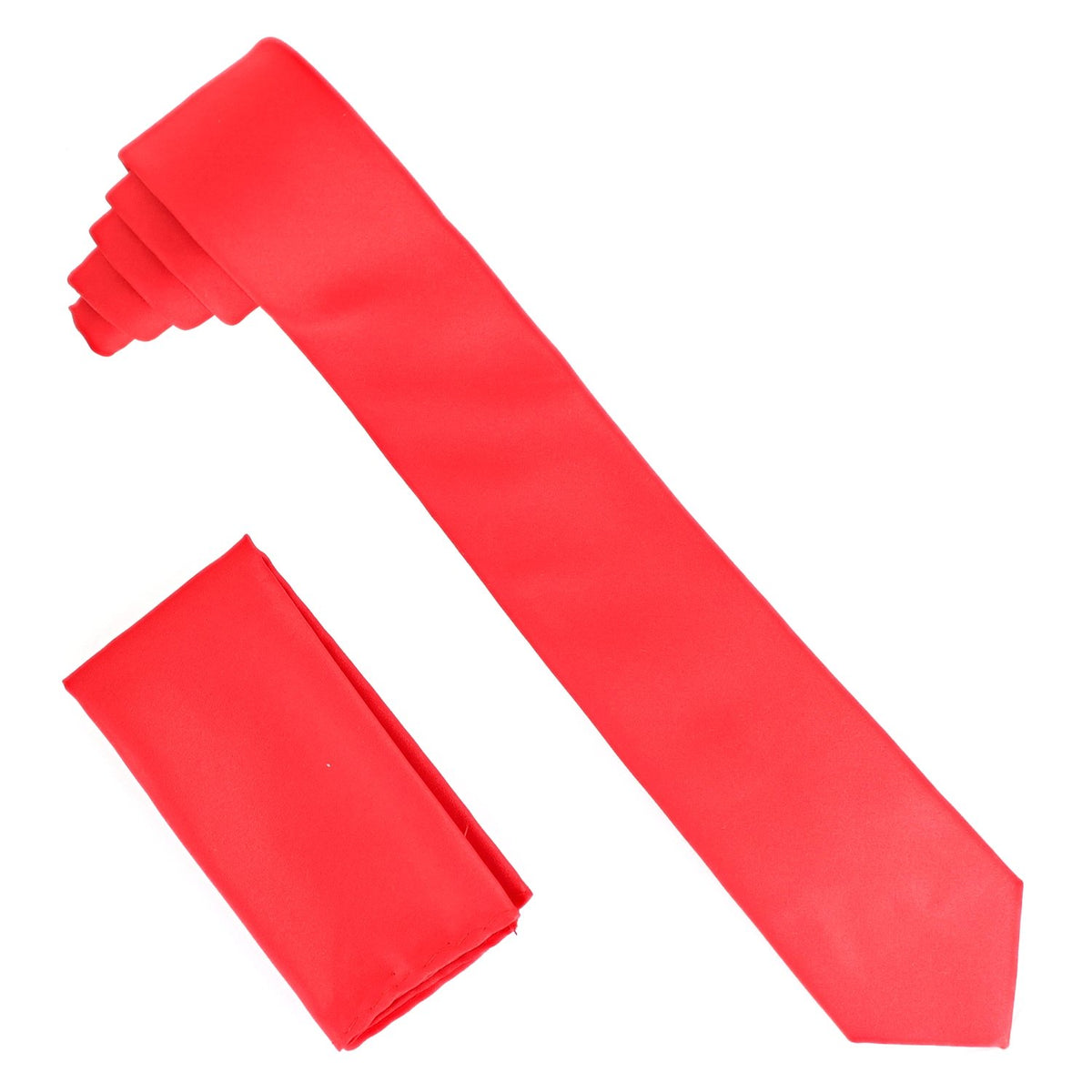 Vittorio Farina Solid Satin Skinny Necktie &amp; Pocket Square by Classy Cufflinks - NH_SKINNY_RED - Classy Cufflinks