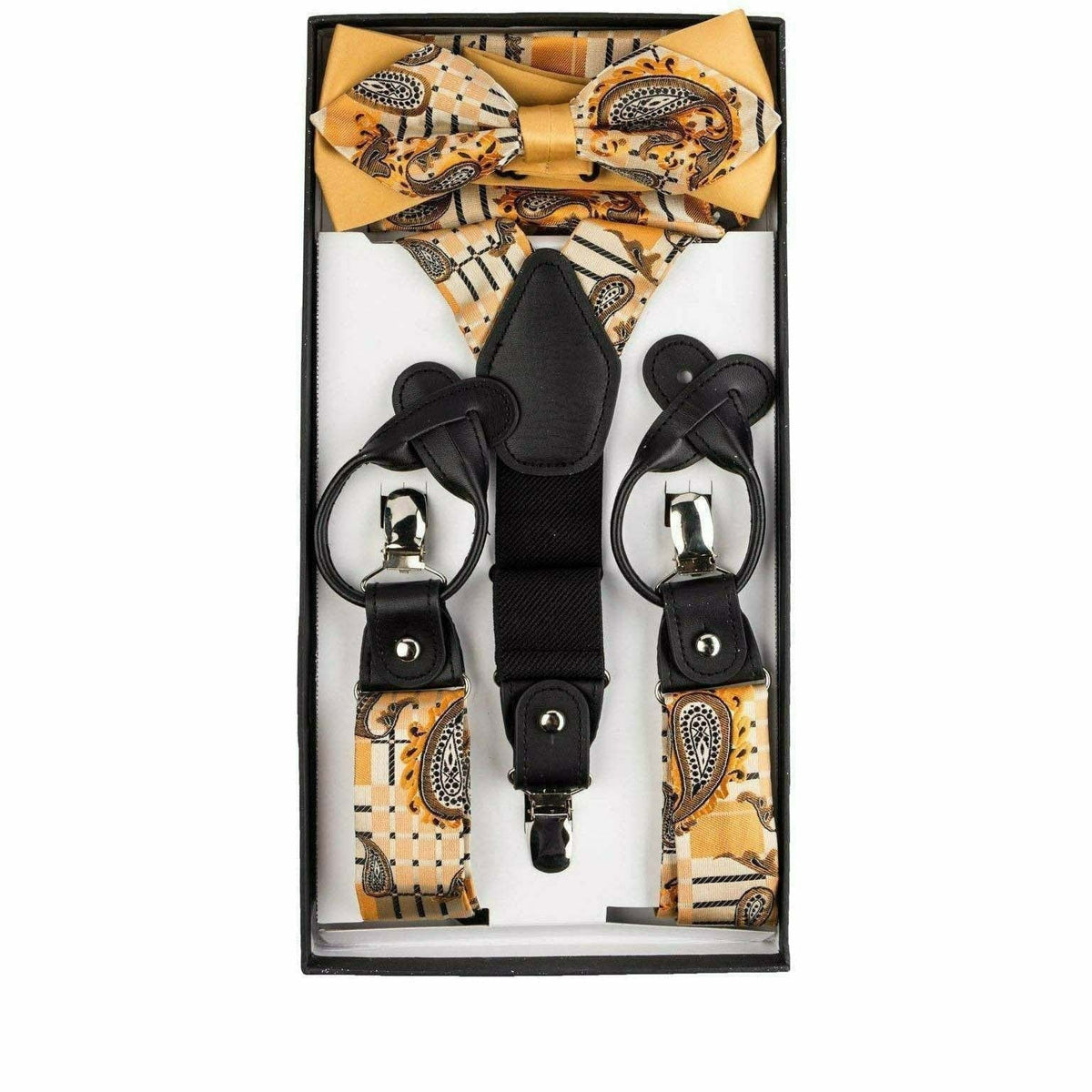 Vittorio Farina Men's Paisley Clip End Suspender with Silver Hardware in Gift Box: 70% Polyester & 30% Elastomer