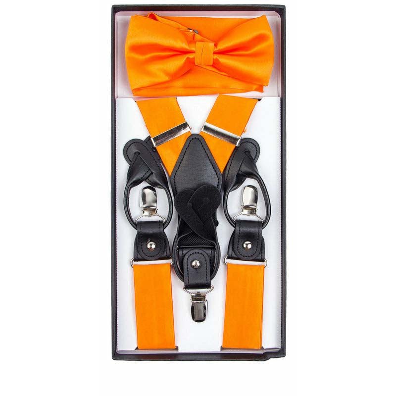 Vittorio Farina Men's Clip End Suspender, Bow Tie and Pocket Square Set with Silver Hardware in Gift Box: 70% Polyester &amp; 30% Elastomer