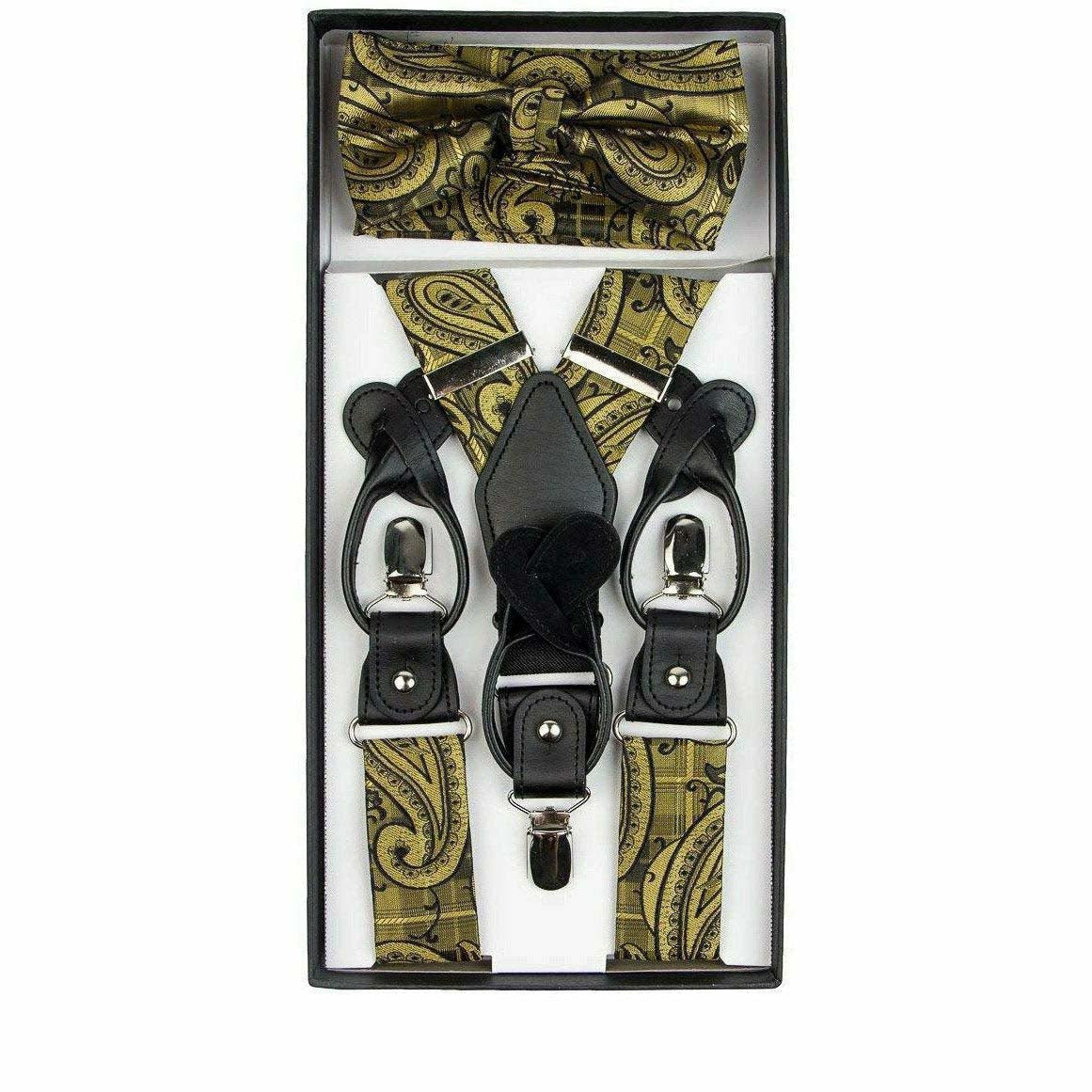 Vittorio Farina Men's Paisley Clip End Suspender with Silver Hardware in Gift Box: 70% Polyester & 30% Elastomer