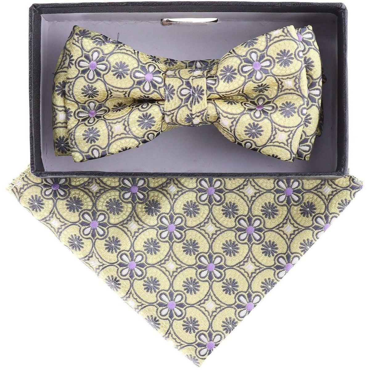 Vittorio Farina Boy's Designer Floral Print Print Bow Tie &amp; Pocket Square by Classy Cufflinks